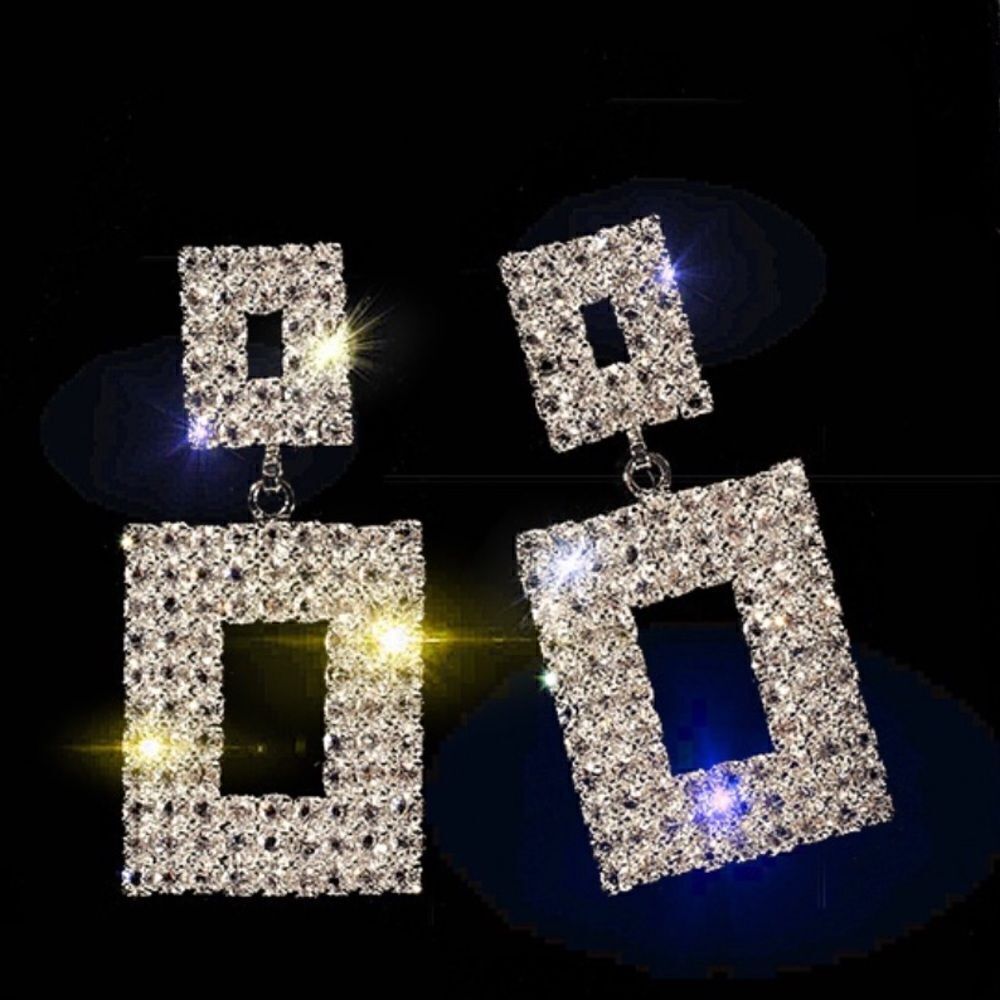 Oversized Earrings Rhinestones on Black Drop Earrings